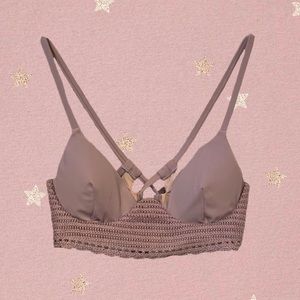 NWT Shade and Shore Longline Crochet Underwire Lace up Bikini Top Size 32B